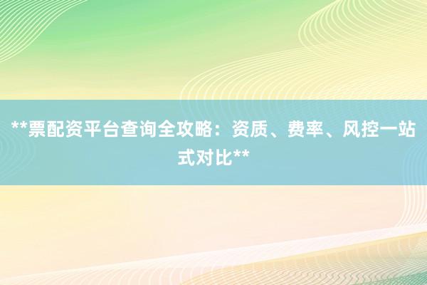 **票配资平台查询全攻略：资质、费率、风控一站式对比**