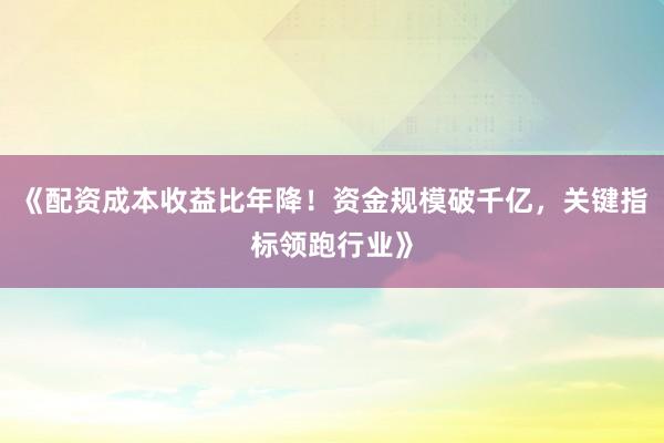 《配资成本收益比年降！资金规模破千亿，关键指标领跑行业》