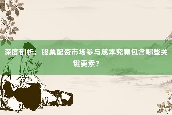 深度剖析：股票配资市场参与成本究竟包含哪些关键要素？